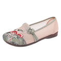 Women Traditional Chinese Knot Embroidered Flat Loafers Soft Non Slip Canvas Walking Shoes For Summer Daily Wear