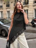 Chic Lace Irregular Women Blouses Shirt 2026 Summer Female Solid Pullover Tops Casual O Neck Office Blouse Ladies Tunic Blusas