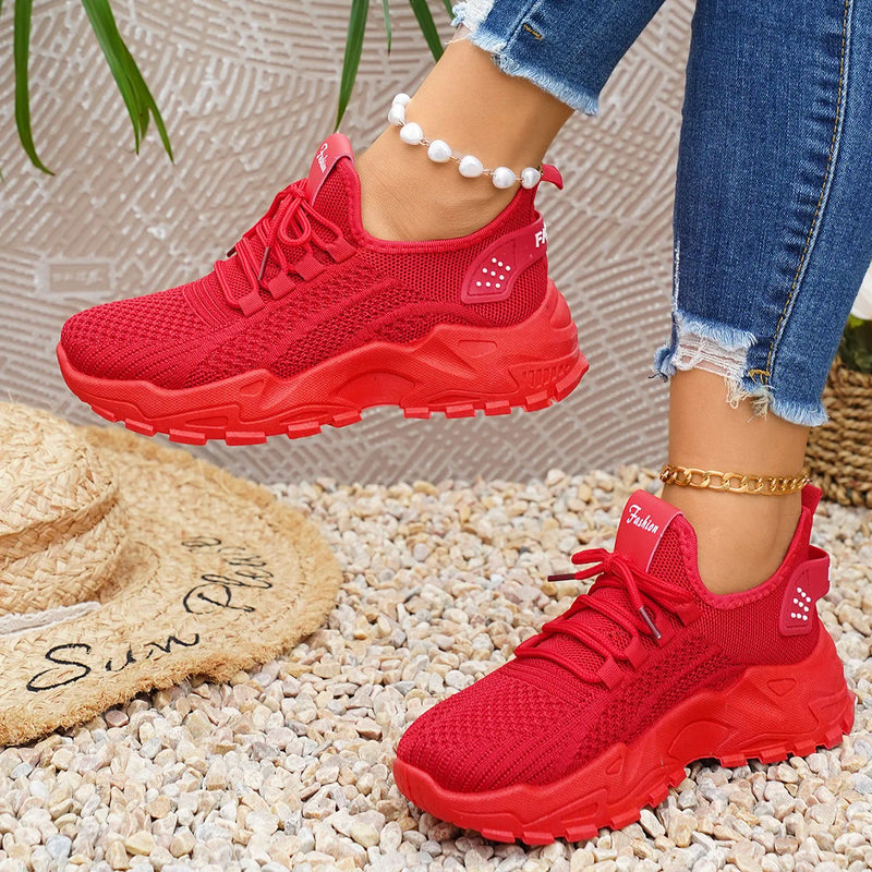 Thick Platform Dad Sneakers Breathable Knit Fashion Comfortable Slip Resistant Soft Sole Shoes for Women Outdoor Walking