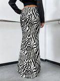 Women Black White Zebra Print High Waist Mermaid Long Skirt Bodycon Maxi Skirt Casual Party Skirt Standard Size