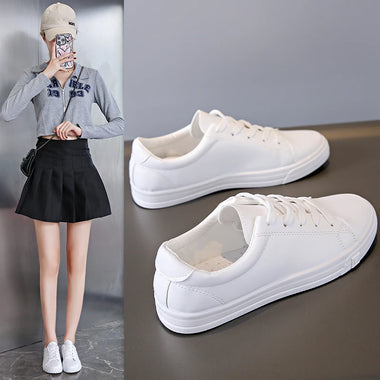 Women Sneakers Breathable Students Casual Sports Shoes Girl Flat Leather Pu White Shoes Woman Vulcanize Shoes