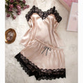 Women's Satin Bra And Shorts Set Solid-Color Summer Lingerie Nightwear Sets Silky 2-Piece Underwear Pajamas Suit V-Neck Vest Top