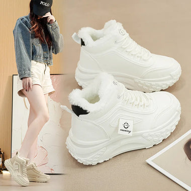 Retro Cotton Shoes, Warm in Winter, Thick Soles, Heightening and Velvet, Versatile Fashion casual Sneakers Zapatos De Mujer