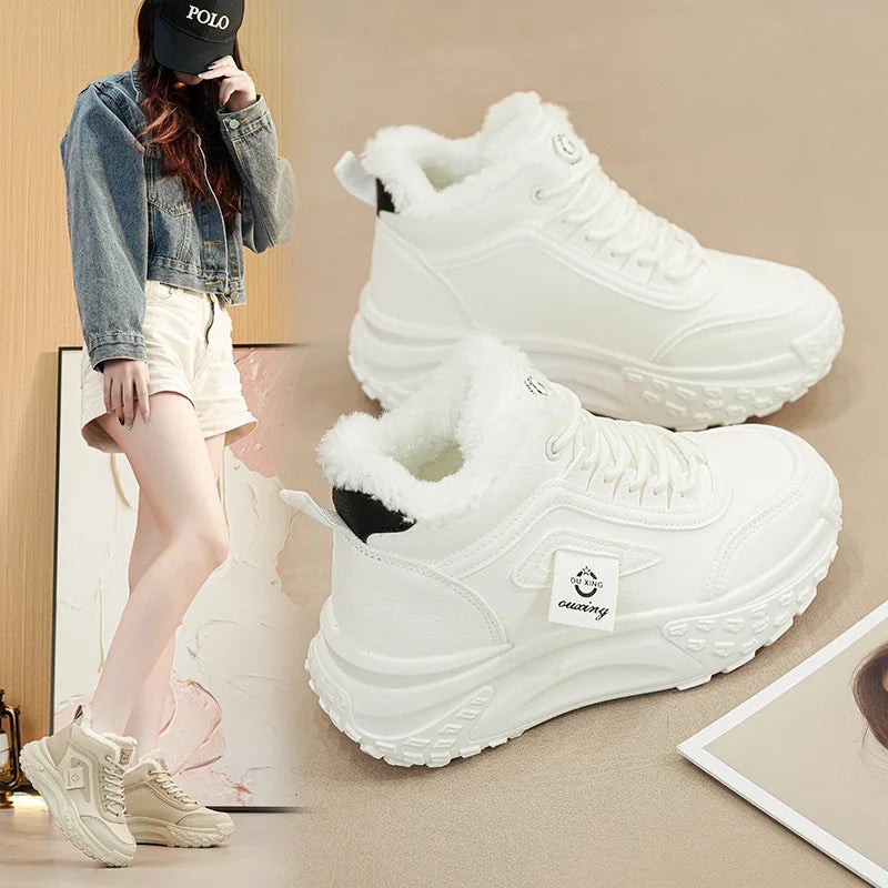 Retro Cotton Shoes, Warm in Winter, Thick Soles, Heightening and Velvet, Versatile Fashion casual Sneakers Zapatos De Mujer