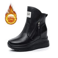Women Ankle Boots Wedge White Leather Wedge Ankle Boots For Women With Side Zipper Design Round Toe Non Slip Thick Sole Comfortable Casual Outdoor New