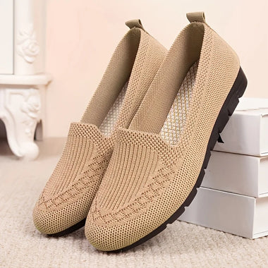 Women's Solid Color Knit Loafers Lightweight Anti Slip Flat Shoes for Casual Wear