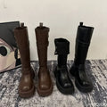 Vintage Square head Low Heels Ladies Shoes Winter Platform Women Thigh High Boots Fashionable versatile Belt Buckle Long Boots