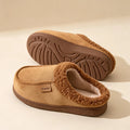 Women's Minimalist Fleece-Lined Slippers, Faux Suede Mules with Thick Plush, Warm Non-Slip Flat House Shoes for Fall Winter