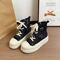Women High Top Canvas Sneakers 5CM Height Increasing Lace Up Shoes Ladies Casual Fashion Streetwear Zapatillas De Mujer Size 40