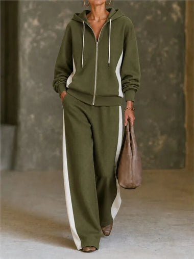 Women Hoodie Sweatshirt Women 2 Piece Tracksuit Set Autumn Fashion Zip Up Hoodie Sweatshirt Wide Leg Pants Color Block Casual Loose Loungewear Suit