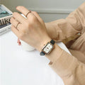 Women's Fashion Retro Quartz Watch Chic Simple Leather Strap Casual Luxury Small Square Wheat Ear Print Rectangle Timepiece
