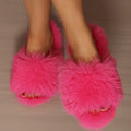 Women's Faux Fur Fluffy Slippers Autumn Winter Home Floor Shoes Soft EVA Sole Light Weight Fashion Slides