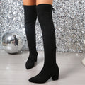 Black Stretch Thick Heels Over The Knee Boots Women Lace Up Decor High Heels Long Riding Boots 2026 Winter Woman Suede Booties