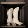Women's Boots Knee Boot Women's Boots Cowhide Pearl Edge Retro Knee High Boot Autumn Winter 5.5cm Low Heel Commuting Shopping Fashion Warm Long Boots