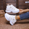 Women Sneakers Fashion Thick-sole Leather Casual Shoe Height-increasing Sport Shoe Laced Platform Vulcanize Shoes Tenis Feminino