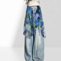 High Waist Lace Midi Skirt Side Slit Y2K Streetwear Lace Drawstring Skirt Harajuku See Through Lace Long Skirt Hip Scarf