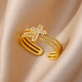 Women Stainless Steel Rings For Luxury Zircon Geometric Rings For Women Stainless Steel Gold Color Open Ring Trendy Wedding Party Aesthetic Jewerly Gift Femme