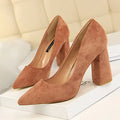 Summer Women 8.5cm High Heels Pumps Escarpins Elegant Sweet Lady Wedding Block Square Middle Heels Flock Suede Nightclub Shoes