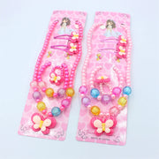 1 Set Charming Handcrafted Beaded Jewelry Set for Girls Necklace, Bracelet, Ring & Butterfly Hair Clip Perfect Princess Gift