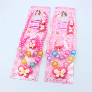 1 Set Charming Handcrafted Beaded Jewelry Set for Girls Necklace, Bracelet, Ring & Butterfly Hair Clip Perfect Princess Gift