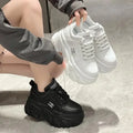 White Black Chunky Sneakers Women Spring Autumn Thick Bottom Shoes Woman's Fashion PU Leather Platform Sneakers Ladies Lace-up