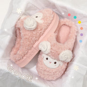 Cute Little Sheep Plush Slippers Women Winter Warm Thick Soft Sole House Shoes Indoor Fuzzy Non-Slip Comfortable Home Slides