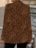 Women's Elegant Leopard Print Jacket with Lapel and Single Button Blazer