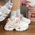Women's Kawaii Heart Decor Chunky Platform Sneakers Colorblock Dad Shoes Breathable Mesh Lace-Up Height Increasing Shoes Size 40