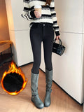 Winter Fleece Warm Women Grey Jeans Skinny Elastic Fashion Korean Plush Pencil Pants Black Blue Thermal Leggings Size 25-34