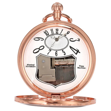 Novel Rose Gold Merry Christamas Musical Pocket Watch FOB Clock Quartz Movement Men Women Pendant Chain Watches Luminous Hands