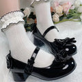 2025 Lolita Style Cute Round Head  Jane Pumps With Bow Women's Sweet Party Dress Midi Heels Shoes Fashion PU Sandals