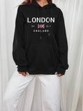2026 new Vibrant London Print Drawstring Hoodie - Fashion Hoodies with Kangaroo Pocket Casual Long Sleeve