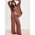 Silk Satin Pajamas Set for Women 2 Piece Floral Loose Pjs Wide Leg Sleep Loungewear Pants with Long Sleeve Button down Shirts