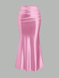 White Pleated Fishtail Skirt