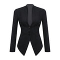 Women Solid Color Blazer V Neck Suits Coats Padded Shoulders Belted Waist Button-down Pointed Hem Jacket Office Lady Outerwear