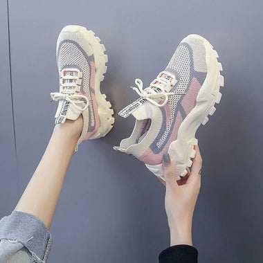 New Ladies Chunky Sneakers Breathable Women Sneakers Platform Flat Shoes Green Casual Trainers Stylish Comfortable Shoes