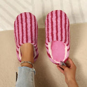 2026 Winter Stripe Design Cotton Slippers for Women Soft Sole Short Plush Home Slippers Women Non Slip Closed Toe Slides Shoes