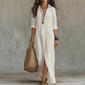 Women Dresses 2026 Spring/Summer Casual Solid Color Lapel Front Slit Long Dress Women's Clothing Vestidoes