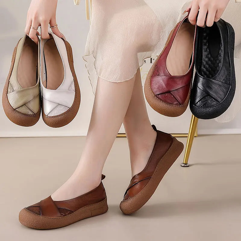 Women Concise Flower Flats Black Shoes Spring Flats Female Genuine Leather Shoe Fashion Superstar Oxfrod Shoes Women Loafer