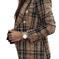 Casual Buttons Autumn Blazer Female Outerwear New Women Vintage Long Sleeve Double Breasted Plaid Blazer Coat Flap Pockets