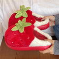 Cute Strawberry Design Furry Cotton Slippers Women's Winter Thick Soled Anti Slip Indoor Home Slippers Comfort Plush Warm Shoes
