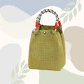 TG820]Mini Knitted Bucket Bag Women Small Handbag Geometric Colorblock Wristlet Purse With Detachable Handle 1PC