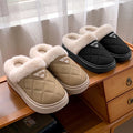 Pu Leather Waterproof Thick Bottom Plush Slippers Women Warm Anti Slip Platform Cotton Padded Shoes Soft Sole Fluffy Snow Boots