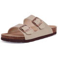 Crestar Women Cork Footbed Slippers Summer Couple Adjustable Double Buckles Flat Sandals Outdoor Cork Beach Slides With Open Toe