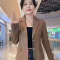 Korean Lady Solid Color Short Suit Outwear Women Fashion Leisure Small Suit Coat Spring Autumn Female Long Sleeves Blazer Jacket