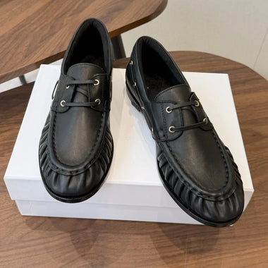 Loafers Flats Luxury Shoes Luxury Unisex Genuine Leather Loafers Handcrafted Pleated Flats Comfortable Casual Shoes Fashion Office Work