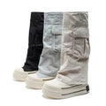 2026 Fashion 12cm Denim Cnvas Fall Winter Knee High Boots Versatile Platform Heightened Vintage Trouser Heel Boots Women Shoes