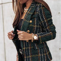 Casual Buttons Autumn Blazer Female Outerwear New Women Vintage Long Sleeve Double Breasted Plaid Blazer Coat Flap Pockets