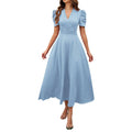 New Women's Short Sleeve Dress Spring and Summer High Waist Pullover V-Neck Dresses Fashion Female Casual Long Dresses