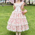 Pastoral apple floral Lolita JSK sleeveless big bow multi-layer lace long princess dress  maxi dresses for women